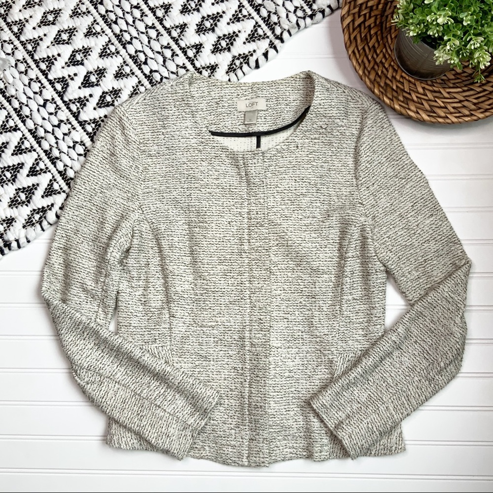 LOFT Healthered Grey Tweed Zip Up Jacket